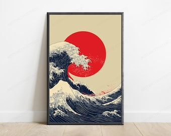 Japanischer Ukiyo-e-Wellendruck | Ozean-Wandbild im Holzschnittstil (Digitaler Download)