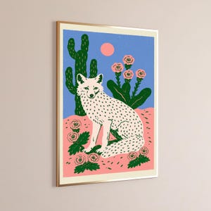 Stampa Pop Art Volpe del Deserto, Cactus e Fiore / Arte da parete minimalista del Sud-ovest americano / Arredamento Boho / Download digitale A3 A2 A1 immagine 3