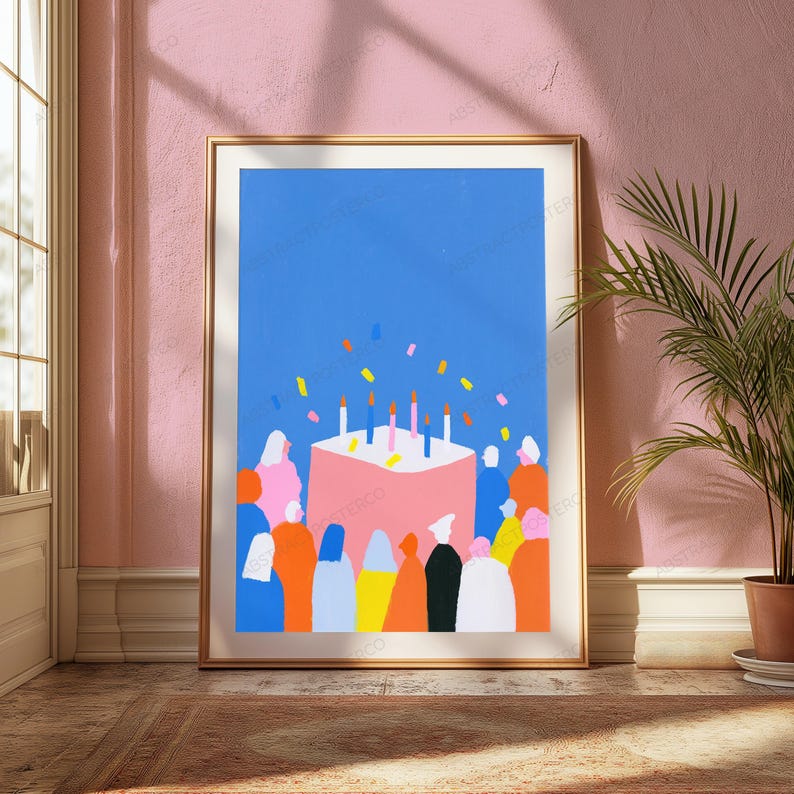 Colourful Birthday Cake Party Pop Art Print | Celebration Wall Art | Minimalist Home Decor | Digital Download A3 A2 A1 image 5