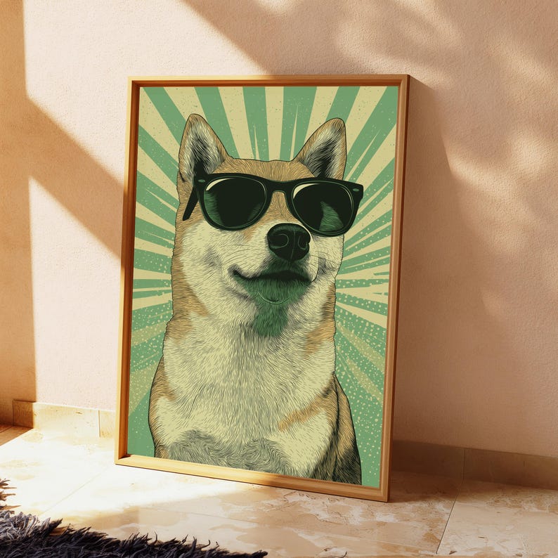 Cool Dog with Sunglasses Print | Retro Pop Art Wall Decor | Funny Animal Portrait | Digital Download A3 A2 A1 image 4
