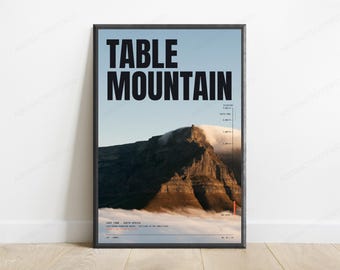 Table Mountain Cape Town Travel Poster | Elevation Map Death Zone | South Africa Wall Art
