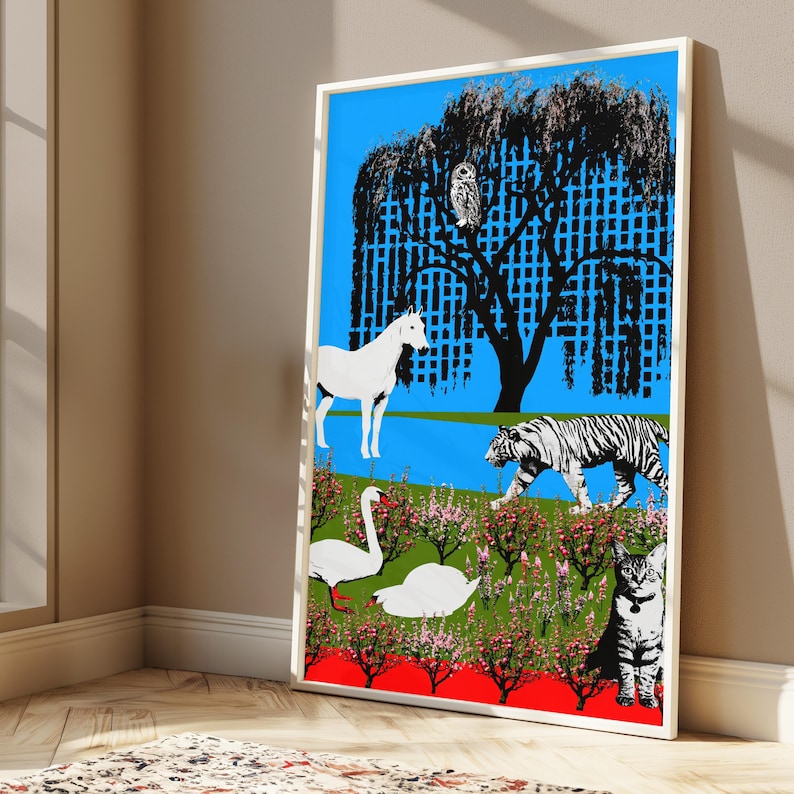 Magical Garden Animals Wall Art | Minimalist Nature Print | Wildlife Illustration Home Decor | Digital Download A3 A2 A1 image 4