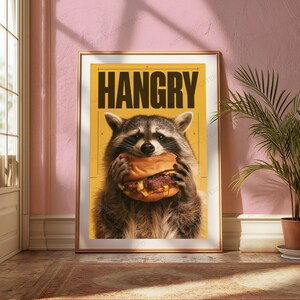Hangry Raccoon Hot Dog Pop Art Print | Funny Animal Wall Art | Quirky Home Decor image 5