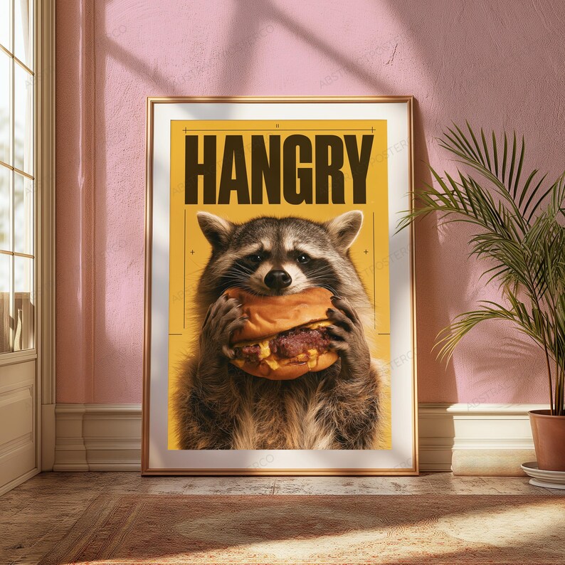 Hangry Raccoon Hot Dog Pop Art Print | Funny Animal Wall Art | Quirky Home Decor image 5