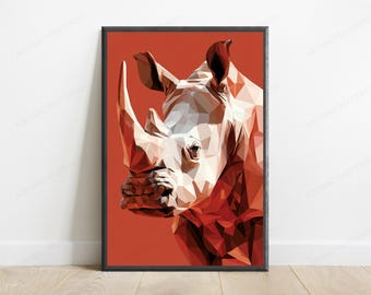 Geometric Rhino Head Pop Art Print | Abstract Wildlife Wall Art | Modern Home Decor