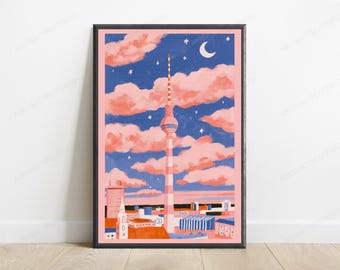 Berlin TV Tower Night Sky | Painterly Architecture Print | Dreamy Urban Wall Art