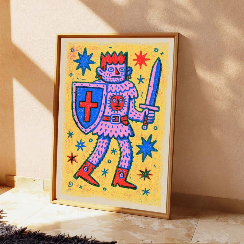 Lámina de arte pop de guerrero demonio colorido / Arte mural de personaje atrevido y original / Decoración vibrante para el hogar / Descarga digital A3 A2 A1 imagen 2