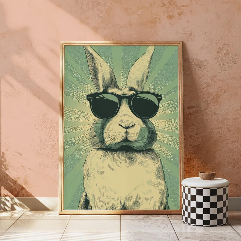 Cool Bunny Sunglasses Art Print | Retro Animal Pop Art | Minimalist Wall Decor | Digital Download A3 A2 A1 image 5