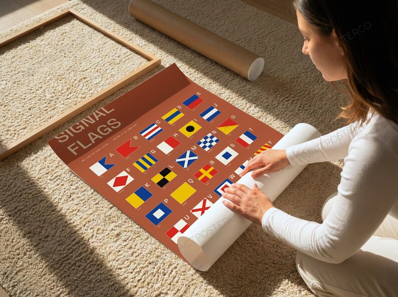 International Signal Flags A-Z Chart in Terracotta, close-up of the print