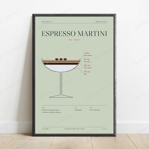 Espresso Martini Cocktail Recipe Print in Sage | Bar Mixology Wall Art | Minimalist Drink Poster