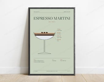 Espresso Martini Cocktail Recipe Print in Sage | Bar Mixology Wall Art | Minimalist Drink Poster