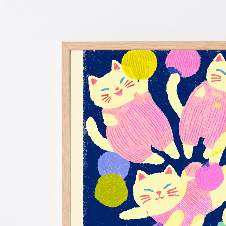 Playful Cats with Colourful Yarn Balls Pop Art Print | Whimsical Minimalist Wall Art | Cat Lover Gift Decor | Digital Download A3 A2 A1 image 13
