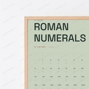 Learn Roman Numerals Chart Print in Sage | Educational Wall Art | Minimalist Learn Series image 2