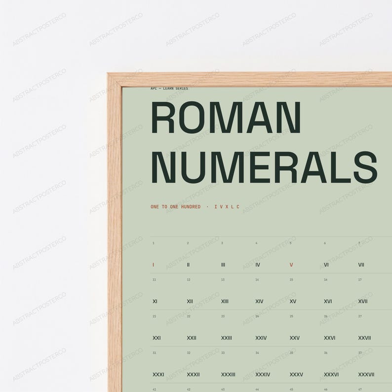 Learn Roman Numerals Chart Print in Sage | Educational Wall Art | Minimalist Learn Series image 2