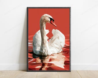 White Swan Geometric Low Poly Art Print | Modern Bird Wall Art | Contemporary Home Decor