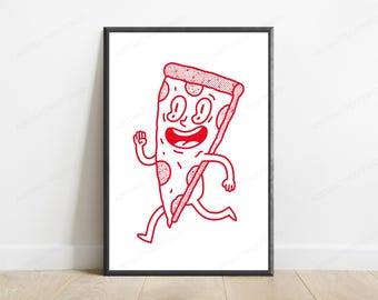 Happy Pizza Character Pop Art Print | Retro Food Art | Minimalist Wall Decor | Digital Download A3 A2 A1