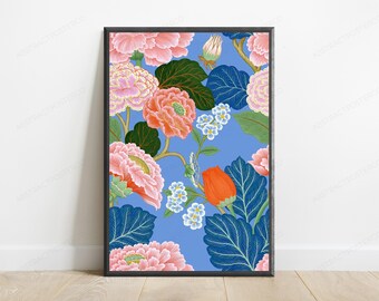 Botanical Flower Garden Art Print | Pink Peony Tulip Floral | Minimalist Wall Decor | Digital Download A3 A2 A1