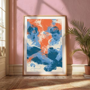 Lámina de arte pop con dos figuras / Estilo graffiti naranja y azul / Arte mural abstracto moderno / Descarga digital A3 A2 A1 imagen 5