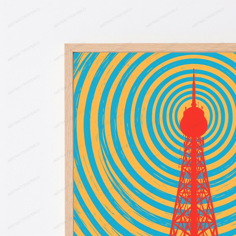 Lámina minimalista de la Torre de Comunicación Roja / Arte mural de arquitectura urbana / Descarga digital imagen 2