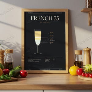 French 75 Cocktail Recipe Print shown in a kitchen