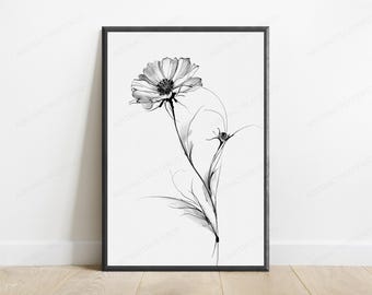 Minimalist Daisy Line Drawing Print | Black & White Botanical Wall Art | Flower Sketch Home Décor | Digital Download A3 A2 A1