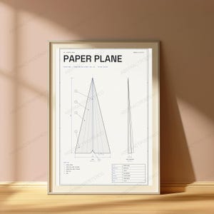 Paper Plane Blueprint Technical Print | Minimalist Origami Wall Art | Geometric Line Drawing image 4