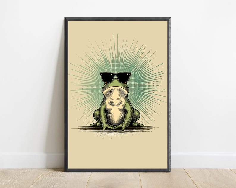 Cool Frog Sunglasses Print | Humorous Retro Pop Art | Minimalist Wall Decor | Digital Download A3 A2 A1 image 7
