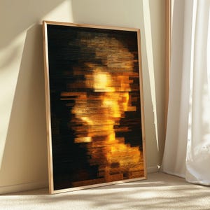 Golden Light Abstract Print | Glitch Art Wall Decor | Modern Minimalist Home Art | Digital Download A3 A2 A1 image 2