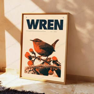 Rotkehlchen mit Ebereschenbeeren – Kunstdruck | Vintage-Naturillustration | Wandbild mit Wildtiermotiv Bild 5