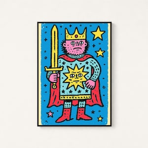 Quirky King Pop Art Print | Colourful Sword Warrior | Bold Street Art Wall Decor | Digital Download A3 A2 A1 image 1