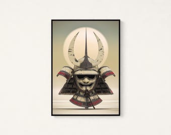 Samurai Kabuto Helmet Warrior Art Print | Distressed Armour Wall Art | Japanese Minimalist Decor | Digital Download A3 A2 A1