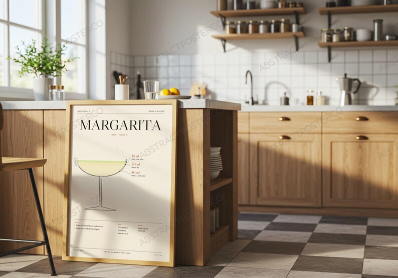 Margarita Cocktail Recipe Print in Cream shown in a kitchen