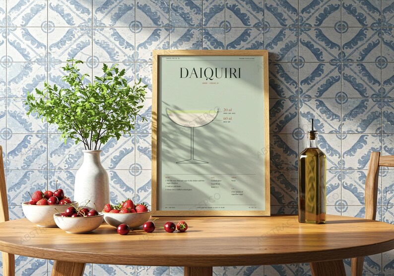 Daiquiri Cocktail Recipe Print in Sage shown in a kitchen