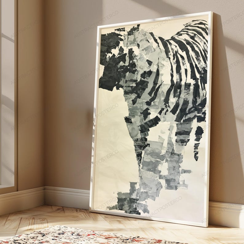 Abstract Zebra Wall Art | Bold Painterly Animal Print | Black White Zebra Artwork | Digital Download A3 A2 A1 image 5