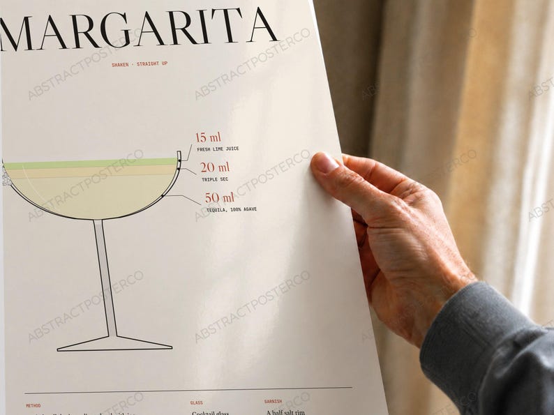 Margarita Cocktail Recipe Print in Cream, close-up of the print