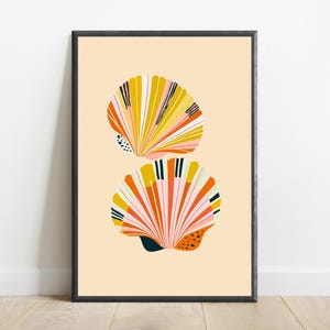 Sunburst Fan Shell Abstract Print | Orange Yellow Pink Art | Minimalist Geometric Wall Decor | Digital Download A3 A2 A1 image 1