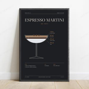 Espresso Martini Cocktail Recipe Print | Bar Spec Wall Art | Minimalist Drinks Poster