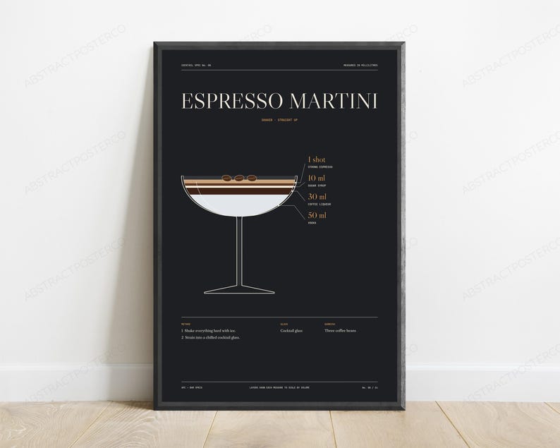 Espresso Martini Cocktail Recipe Print | Bar Spec Wall Art | Minimalist Drinks Poster image 1