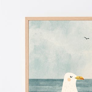 Seagull with Chips Minimalist Art Print | Coastal Beach Wall Art | Funny Food Print | Digital Download A3 A2 A1 image 2