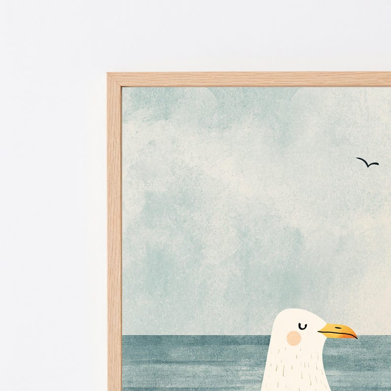 Seagull with Chips Minimalist Art Print | Coastal Beach Wall Art | Funny Food Print | Digital Download A3 A2 A1 image 2