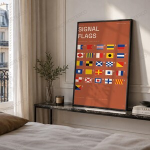 International Signal Flags A-Z Chart in Terracotta shown in a bedroom