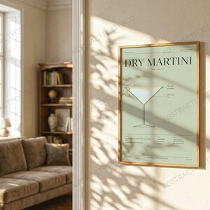 Dry Martini Cocktail Recipe Print in Sage shown in a living room