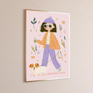Impressão artística botânica de menina com cachorro | Retrato minimalista | Decoração de parede com estilo peculiar | Download digital A3 A2 A1 imagem 9