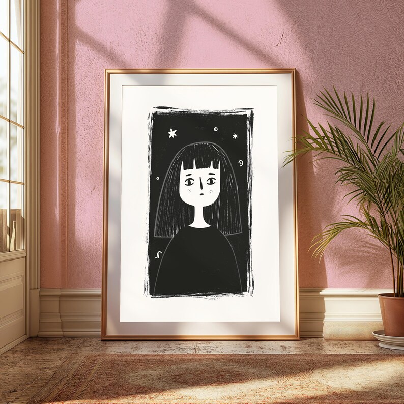 Ritratto di ragazza misteriosa / Opera d'arte gotica minimalista da parete (Download digitale) immagine 5