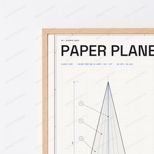 Paper Plane Blueprint Technical Print | Minimalist Origami Wall Art | Geometric Line Drawing image 2