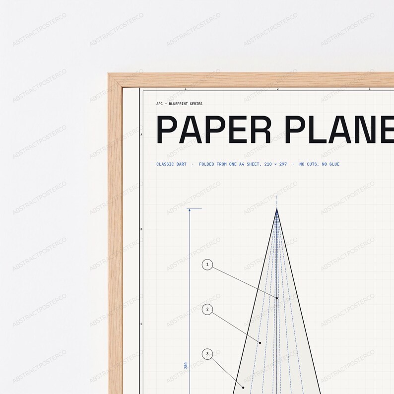 Paper Plane Blueprint Technical Print | Minimalist Origami Wall Art | Geometric Line Drawing image 2