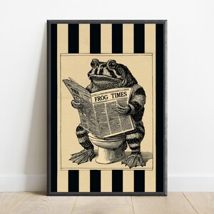Frog Reading Newspaper Vintage Engraving | Funny Animal Art Print | Minimalist Wall Decor | Digital Download A3 A2 A1 image 7