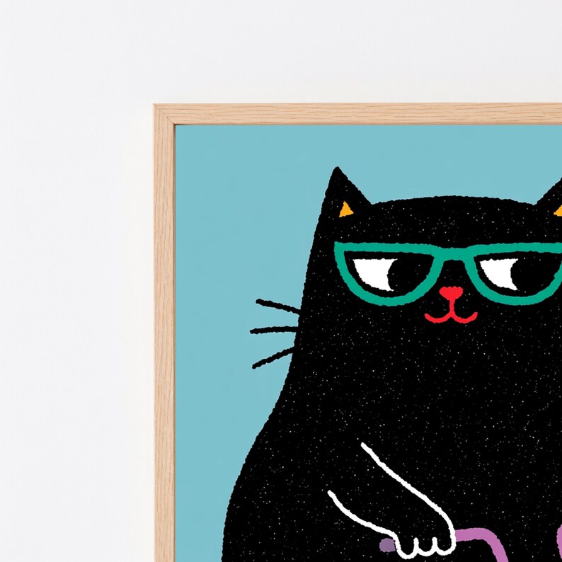 Coole schwarze Katze auf Motorrad Pop Art Print | Retro Biker Katze Wandkunst | Spaß Tier Dekor | Digitaler Download A3-A2-A1 Bild 8