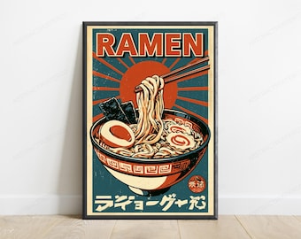 Japanese Ramen Poster | Vintage Retro Food Art Print | Japanese Kitchen Wall Decor