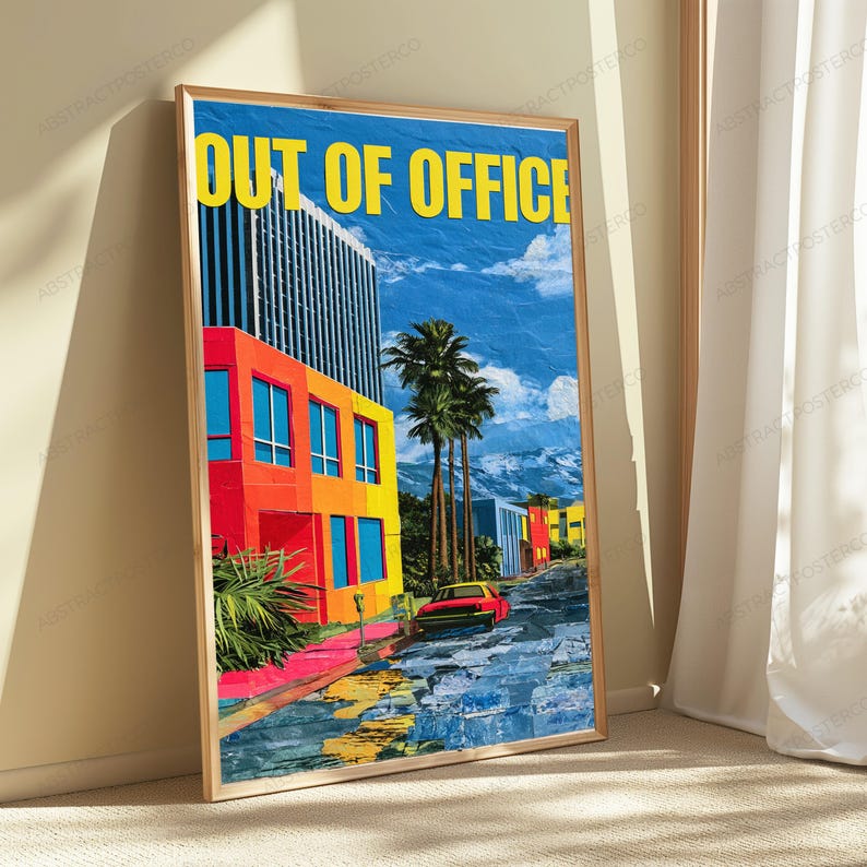 Out of Office Retro Travel Poster | Colourful Architecture Pop Art | Minimalist Wall Art | Digital Download A3 A2 A1 image 4
